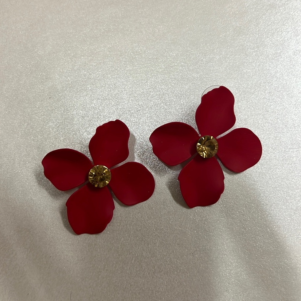 Red flower earrings
